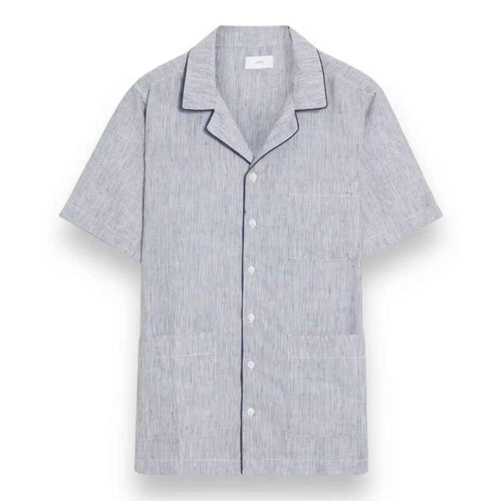 ONIA Mens Shirt Small Blue Stripe Water Resistant Linen Camp Pockets Casual $135